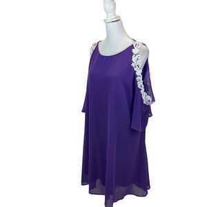 Ladies ASA Fashions Brand Purple Off Cold Shoulder‎ Mini Shift Dress Size 2XL
